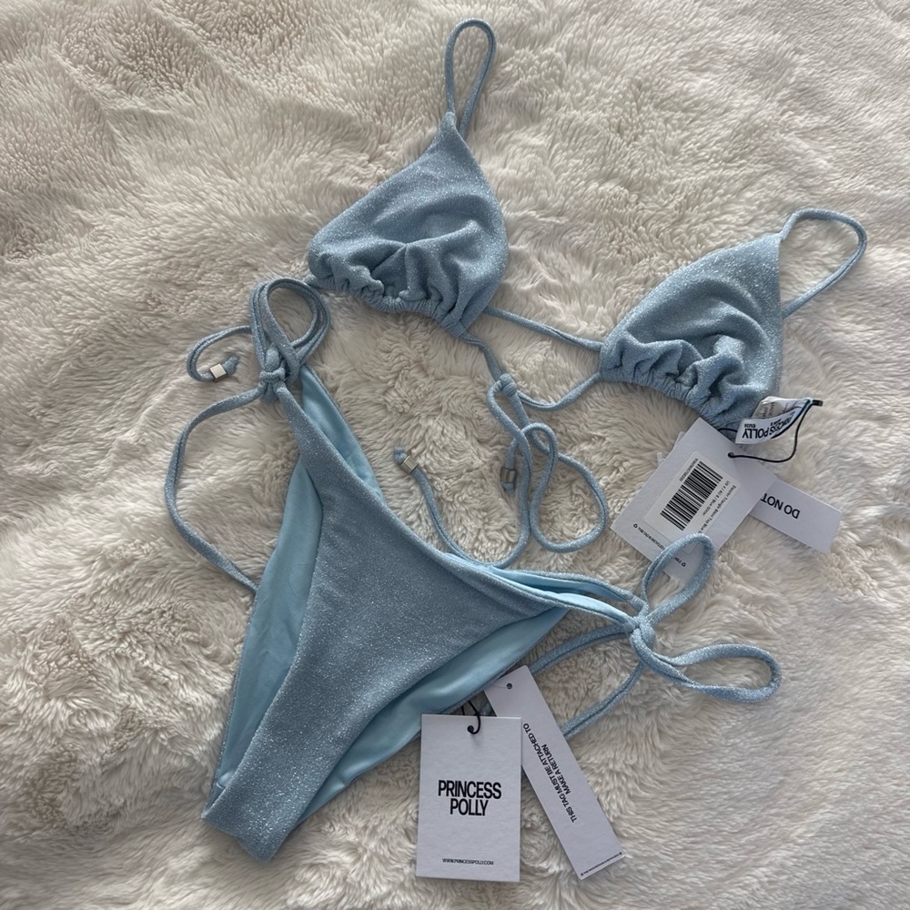 Princess Polly Light Blue Glitter Triangle Bikini